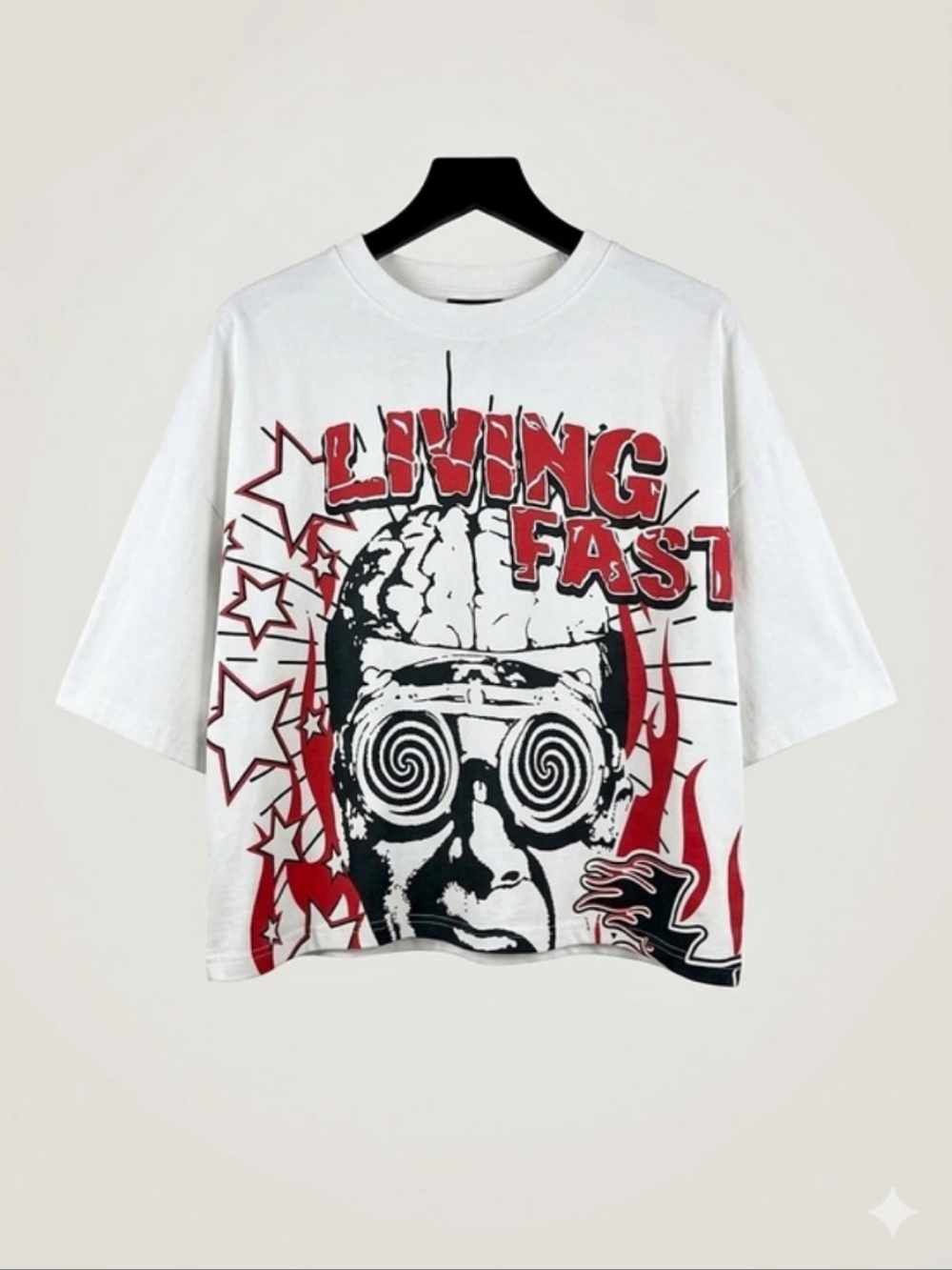 Retro Y2K Flame Brain Goggle Living Fast Graphic Cotton T Shirt Tee Xl